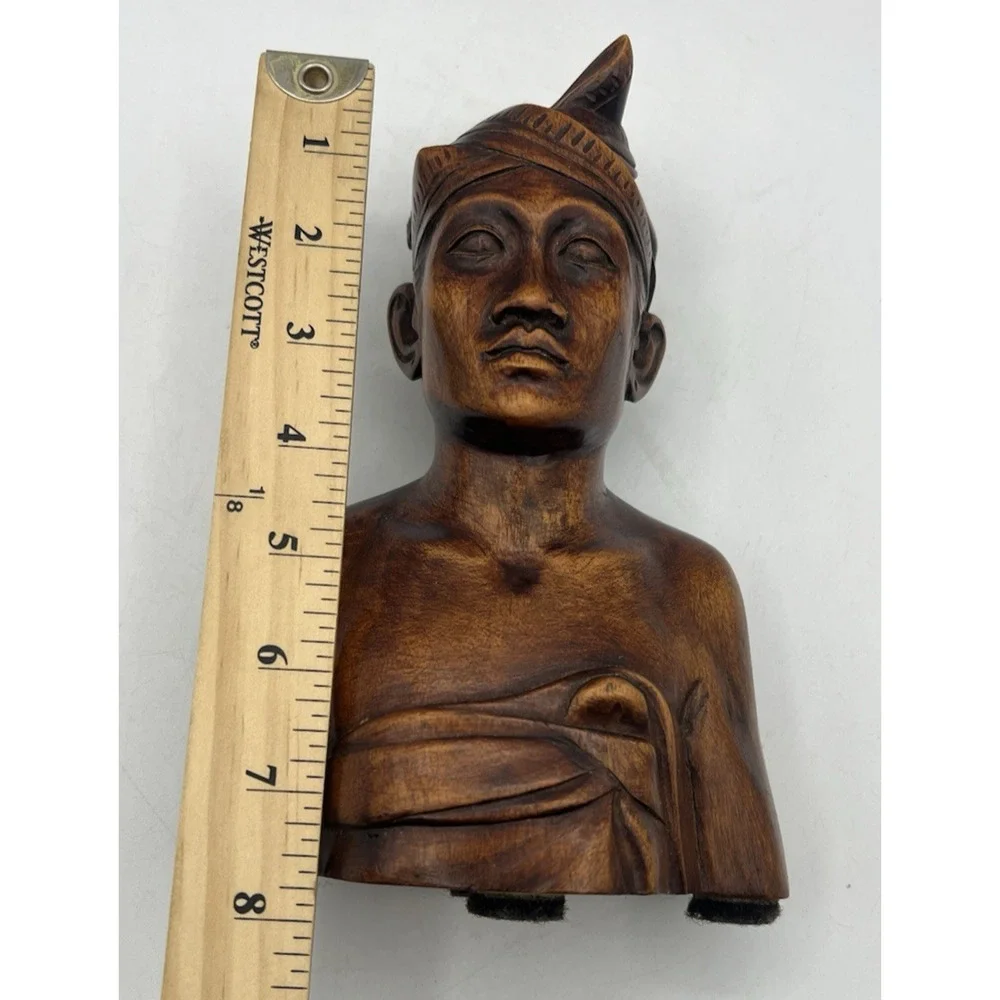 Hand Carved Wooden Bust Sculpture Asian Balinese Tribal Figurine Statue Art